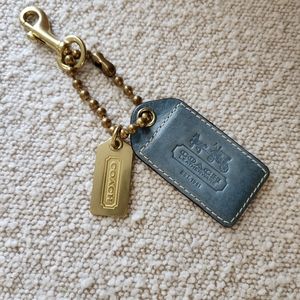 COACH Large Over-sized Luggage Hang Tag Bag Charm Key Fob Keychain Brass Leather